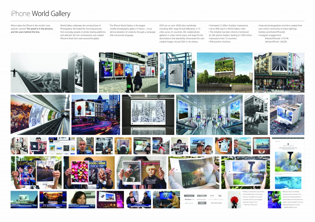 Гран-при фестиваля Cannes Lions в номинации Outdoor завоевал проект агентства TBWA/Media Arts Lab «Мировая галерея» для iPhone 6 